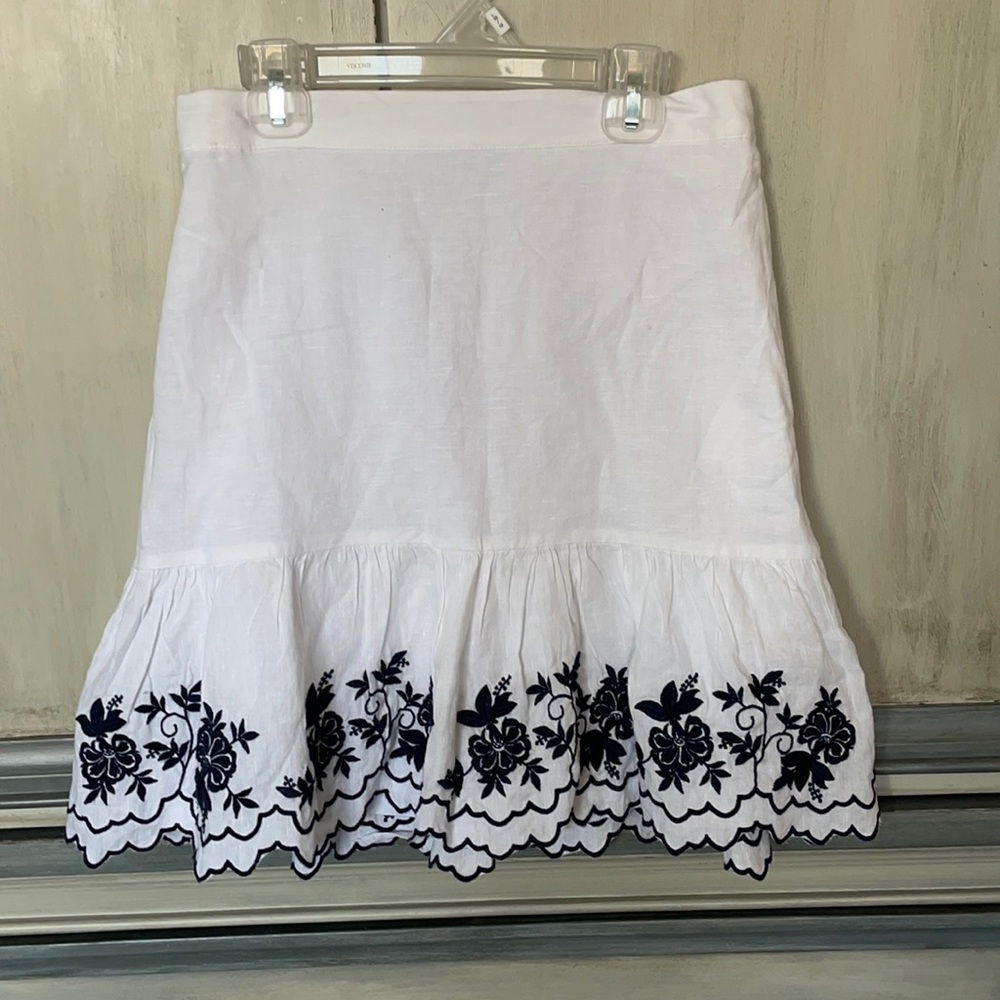 J. Crew Mini Skirt White with Blue Embroidery